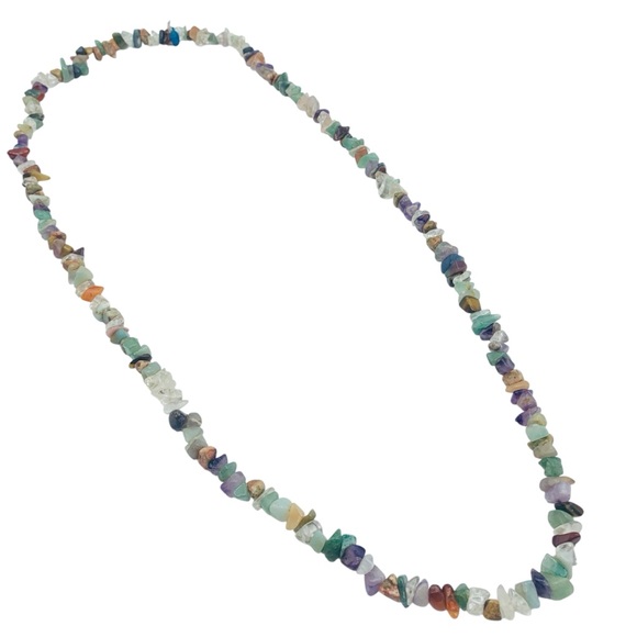 Vintage Jewelry - Vintage Gemstone Chip 30” Necklace – Mixed Crystal Chips – Boho Jewelry